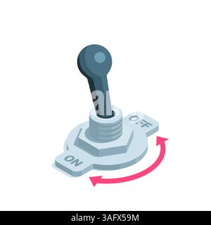 isometric toggle switch in color on a white background, electric switch, on or off Stock Vector