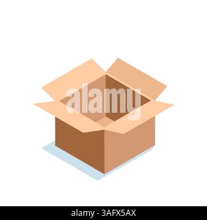 isometric open cardboard box in color on a white background, packing a parcel or cargo Stock Vector