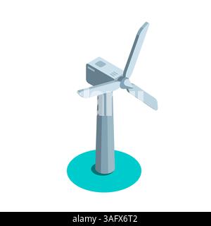wind turbine isometric icon in color on white background, green energy or clean Stock Vector