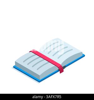 isometric open book with a bookmark in color on a white background, studying or reading in the library Stock Vector