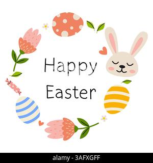 Bright and cheerful Easter design with bunny and decorated eggs, perfect for celebration Stock Vector