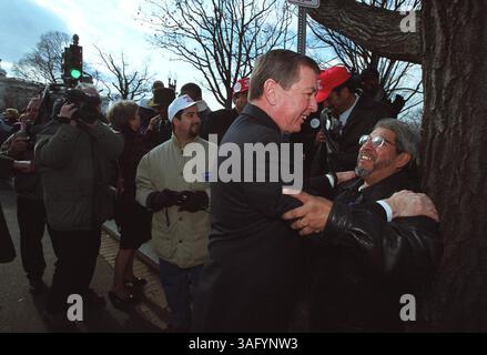 John Ashcroft greets an unidentified supporter as he greets a crowd waiting for him on his way in to the Russell Senate Office building for his confirmation hearing. (Credit Image: The Washington Times/ZUMAPRESS.com) Stock Photo