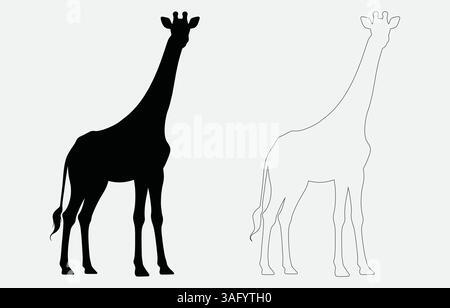 Giraffe silhouette vector art Illustration Isolated on white background Stock Vector