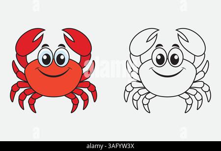 Colorful cartoon crab vector art Illustration Isolated on white background Stock Vector