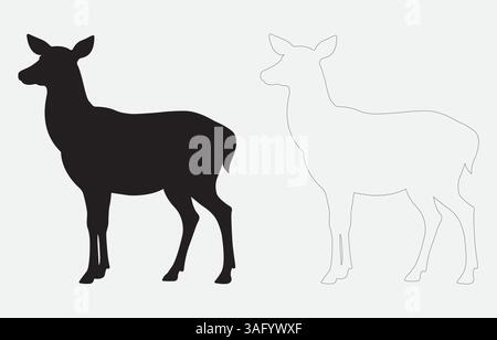 Deer silhouette vector art Illustration Isolated on white background Stock Vector