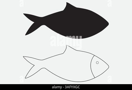 Hilsa silhouette vector art Illustration Isolated on white background Stock Vector