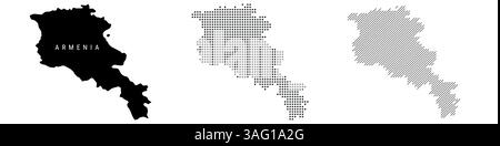 Armenia detailed silhouette map, dotted pattern and slanted parallel lines pattern. Armenian textured stylized map. Vector illustration isolated on wh Stock Vector