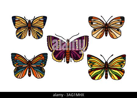 Botanical butterflies collection isolated on white background. Hand drawn colorful butterfly set vector illustration.Graphic design elements for Birth Stock Vector