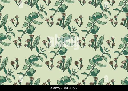 Abstract floral botanical seamless pattern vector illustration.Trendy plants and flowers repeat in nature pastel colors. Graphic design background for Stock Vector