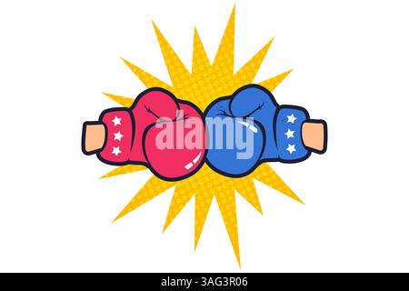 Vector vintage emblem for a boxing with red and blue gloves. Vector retro poster for boxing with gloves. Stock Vector
