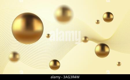 Vector abstract background with golden metallic balls. Trendy vector background in realistic style with gold balls. Stock Vector