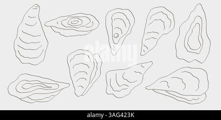 Line art oysters background. Seafood illustration Stock Vector