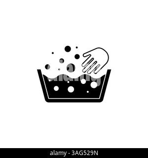 Hand Wash Laundering, Handwash in Basin Solid Flat Vector Icon Isolated on White Background. Stock Vector