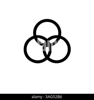 Borromean Three Rings, Optical Illusion Solid Flat Vector Icon Isolated on White Background. Stock Vector
