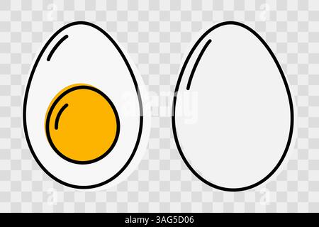 Whole and Half Hard boiled egg with yolk Linear Icon filled not along contour Minimalistic Pictogram Set. Isolated Vector illustration Thematic cards or web promo banner, leaflet, print materials, tag Stock Vector