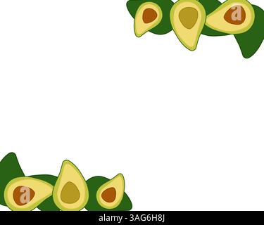 Avocado rectangle composition Frame. Avocado flat vector Background with Space for Text. Banner, poster, wrapping paper, sticker, print, modern textil Stock Vector