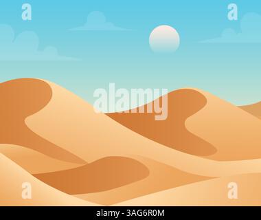 Desert dune landscape vector cartoon illustration. Desert dune mountain background sahara cartoon minimal sand design Stock Vector