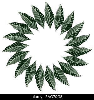 Circular Arrangement of Green Leaves with Botanical Patterns on White Background Stock Vector