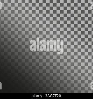 Checker light overlay. Diagonal glow shading. Transparent vector grid. Black white gradient. Stock Vector