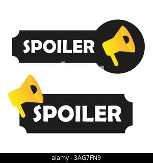 SPOILER message banner. Yellow megaphone icon. Dark warning panel. Vector alert sign. Stock Vector