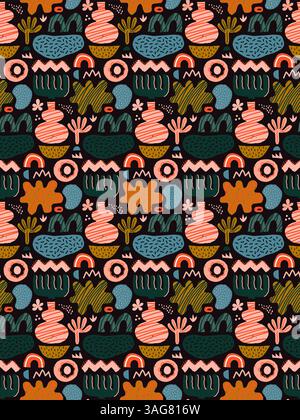 Vector childish background with simple shapes and flowers. Stock Vector