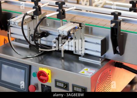 Control panel of automatic conveyor line. Selective focus. Stock Photo