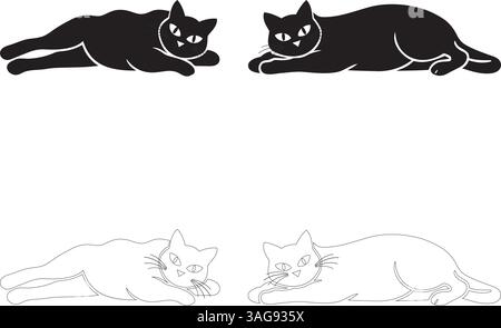 Hand drawn cat silhouette set illustration Stock Vector