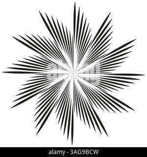 Radiating star shape. Sharp dynamic burst. Abstract line explosion. Vector black contour. Stock Vector