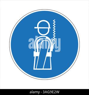Mandatory sign of wearing safety harness and helmet in blue circle, isolated vector illustration Stock Vector