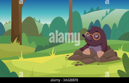 Mole. Background with wild animal mole lifestyle exact vector cartoon template Stock Vector