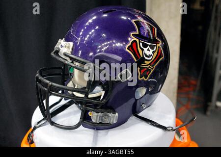 May 18, 2012: A New Orleans Voodoo's helmet is seen on the sideline during  the AFL