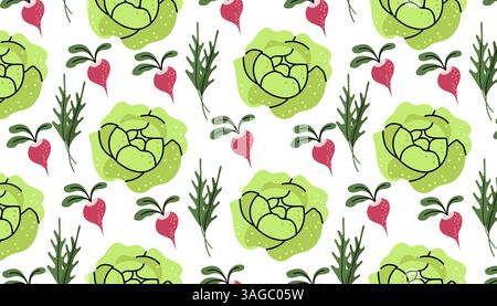 Seamless Vegetable Pattern with Cabbage and Radish Stock Vector