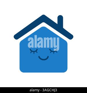 A cute happy house icon clipart with smiling face designed in a simple, flat style. The blue and black color scheme adds a friendly and inviting touch Stock Vector