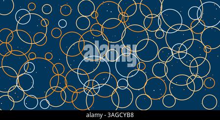 A deep blue background features overlapping colorful circles, forming a dynamic and modern abstract pattern. The bold contrast and simple geometric de Stock Vector