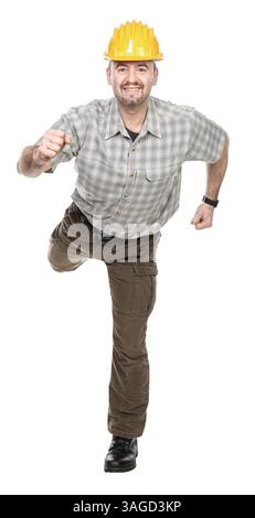 Construction worker running on transparent background Stock Photo