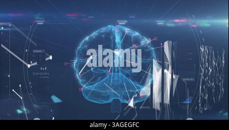 Image of glowing human brain with digital interface data processing Stock Photo