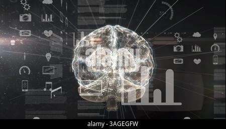 Image of glowing human brain with digital interface data processing Stock Photo