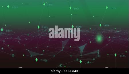 Image of network of connections and numbers changing over green background Stock Photo