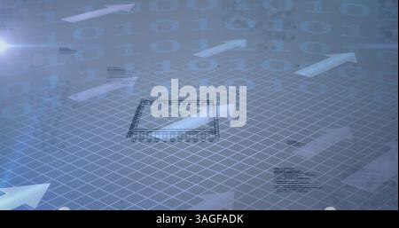 Image of 6g text, computer processor spinning, arrows and binary coding Stock Photo