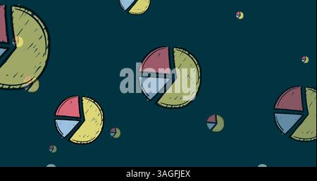 Image of pie chart statistics moving on dark blue background Stock Photo