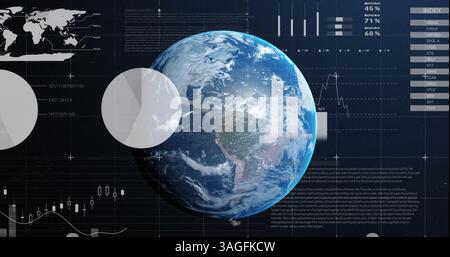 Image of statistics and financial data processing over globe Stock Photo