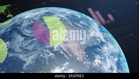 Image of statistics and financial data processing over globe Stock Photo