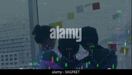Image of financial statistics processing over business people Stock Photo