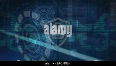 Image of scope scanning and 6g text with online security shield and chains Stock Photo