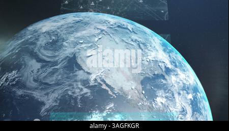 Image of statistics and financial data processing over globe Stock Photo