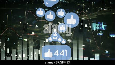 Image of icons over statistics Stock Photo