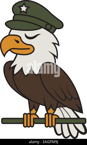 Cute eagle cartoon vector art wearing army hat and sunglasses Stock Vector