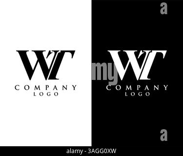 WT, TW letter logo type company name black and white design. vector logo for business and company identity Stock Vector
