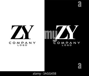 ZY, YZ letter logo black and white color vector for business and company Stock Vector