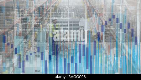 Financial and statistical data processing against male worker working at warehouse Stock Photo